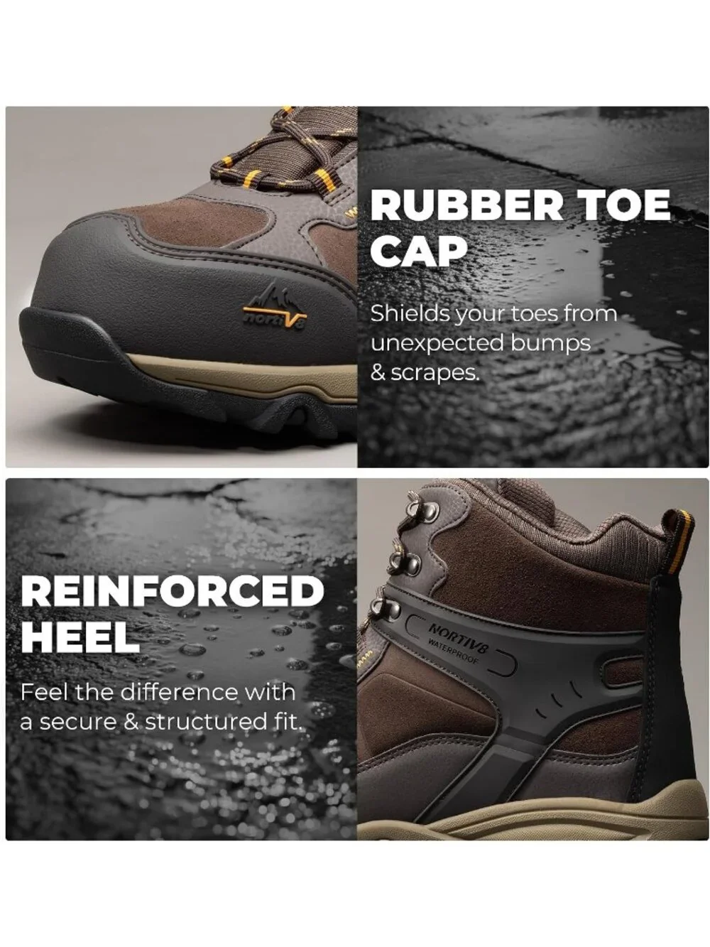 Men's Brown Waterproof Shoes Casual High Top Steel Toe Non Slip Hiking Boot